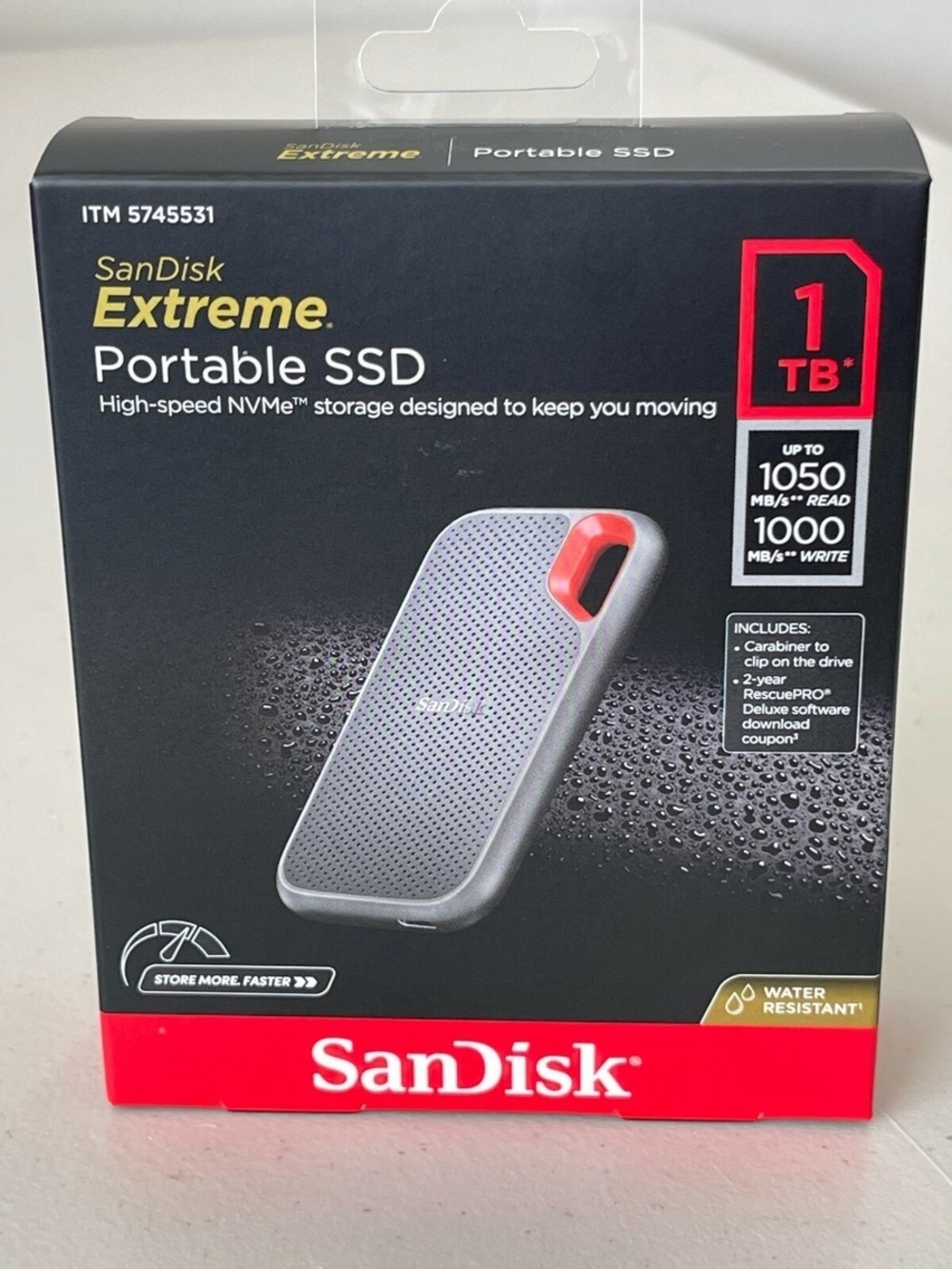 SanDisk Extreme Portable SSD 1TB - Gray with Red Accent